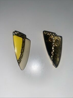 Large Yellow & Cream Geometric Enamel Statement Stud Earrings